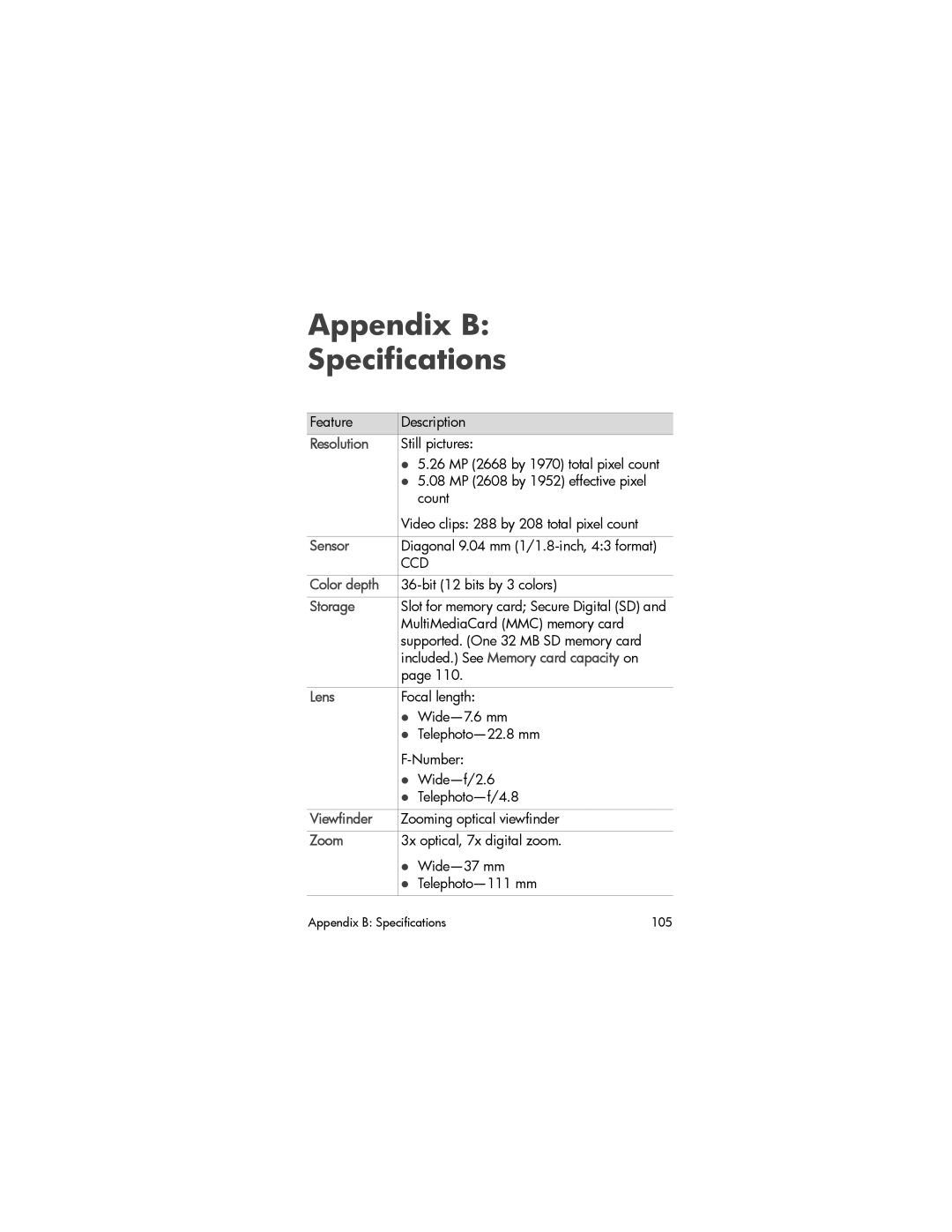 HP 930 manual Appendix B Specifications 