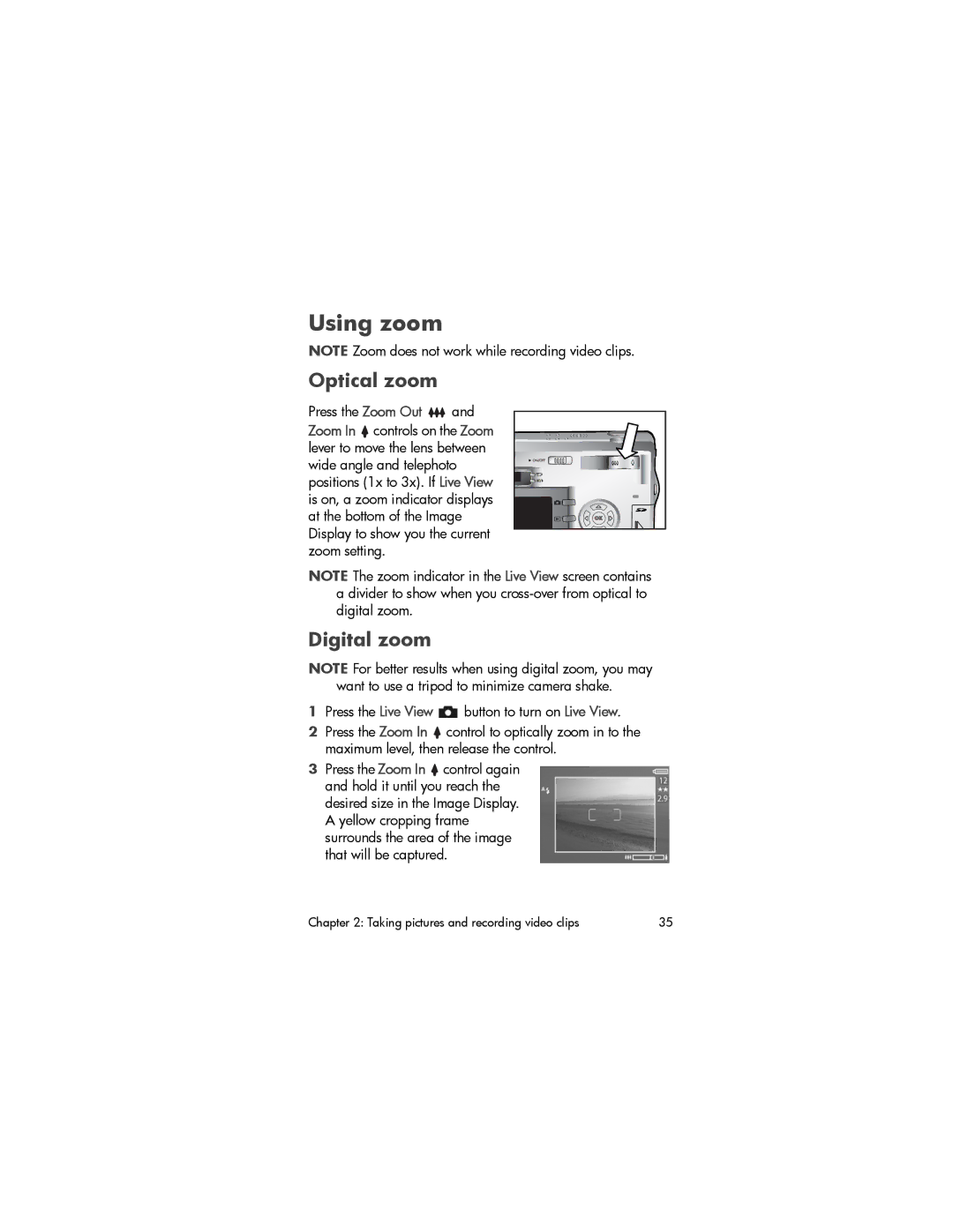 HP 930 manual Using zoom, Optical zoom, Digital zoom, Press the Zoom Out 