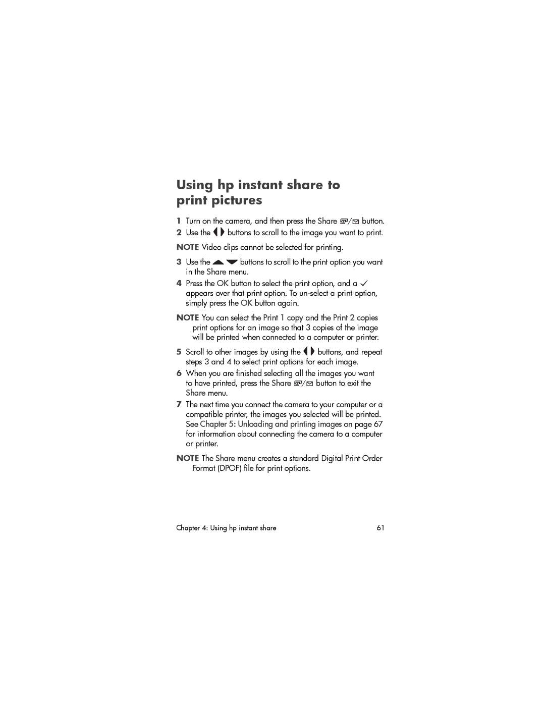 HP 930 manual Using hp instant share to print pictures 