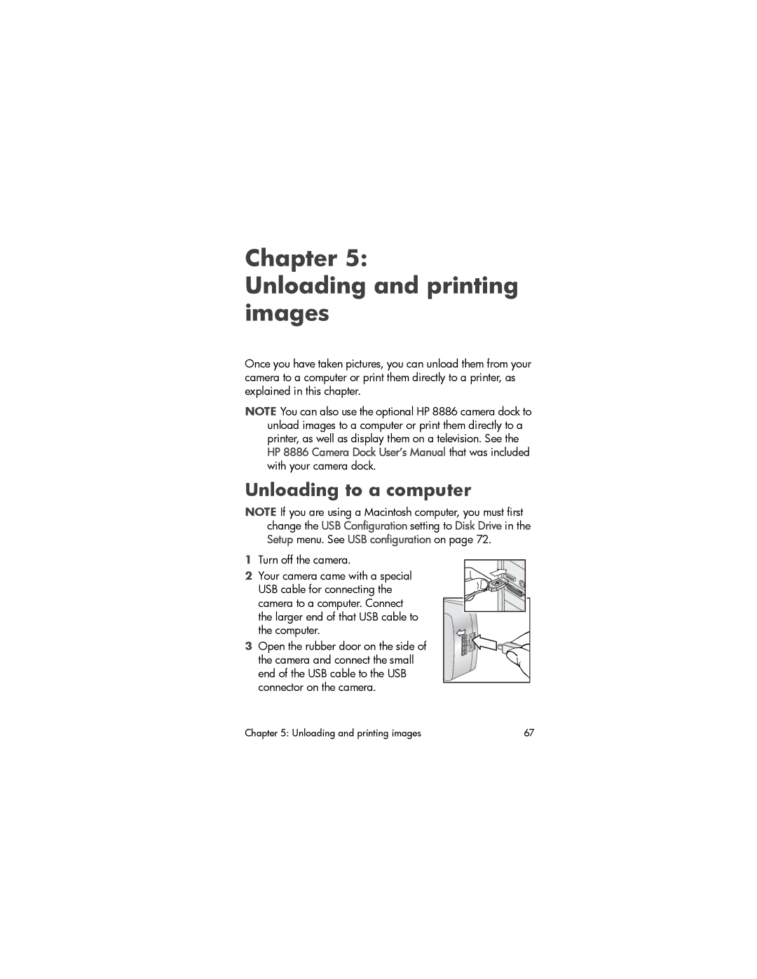 HP 930 manual Chapter Unloading and printing images, Unloading to a computer, Turn off the camera 