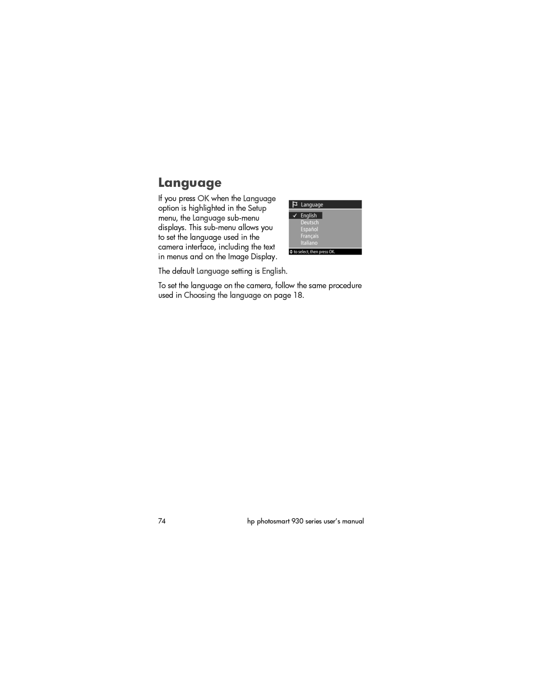 HP 930 manual Language 