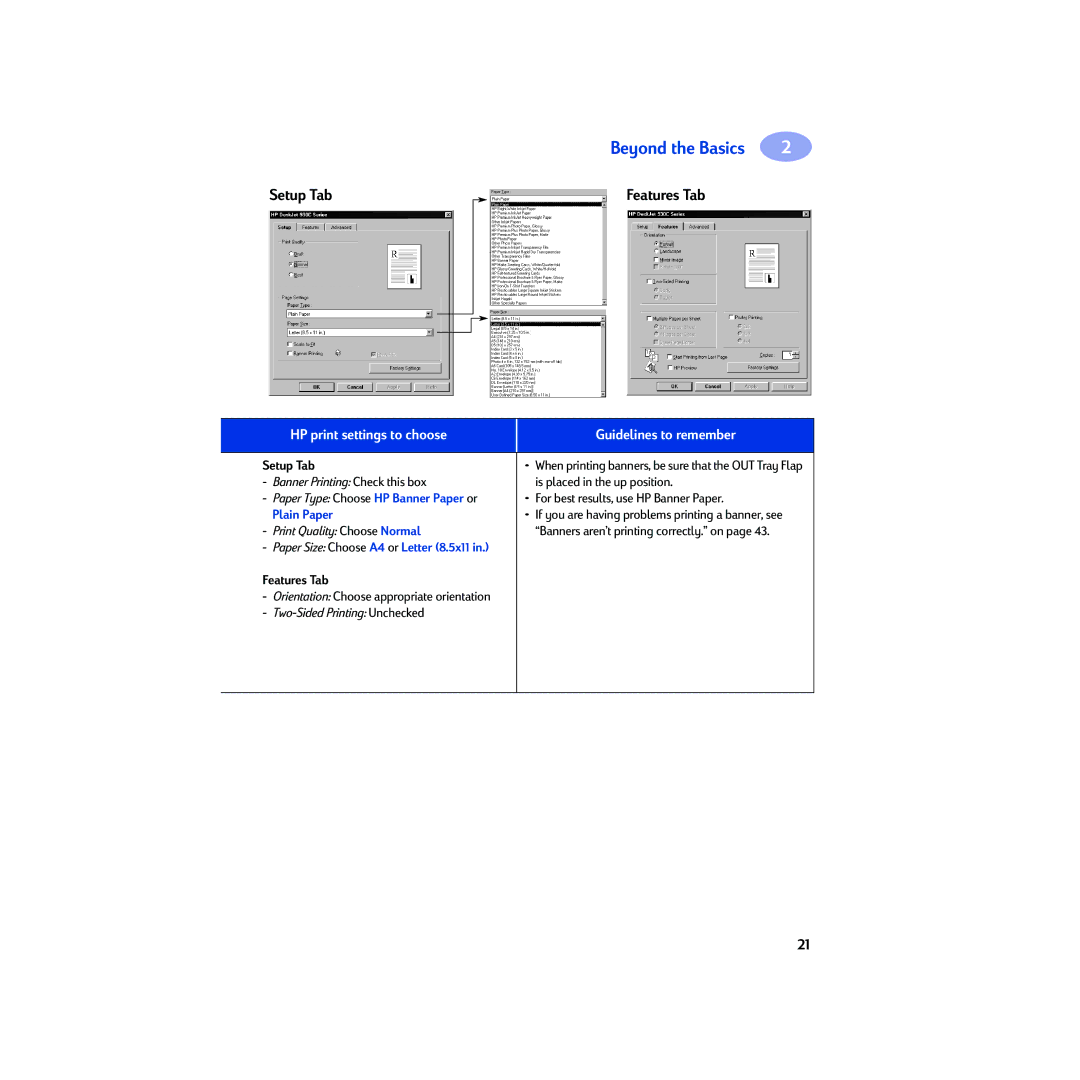 HP 930c manual Paper Type Choose HP Banner Paper or Plain Paper 