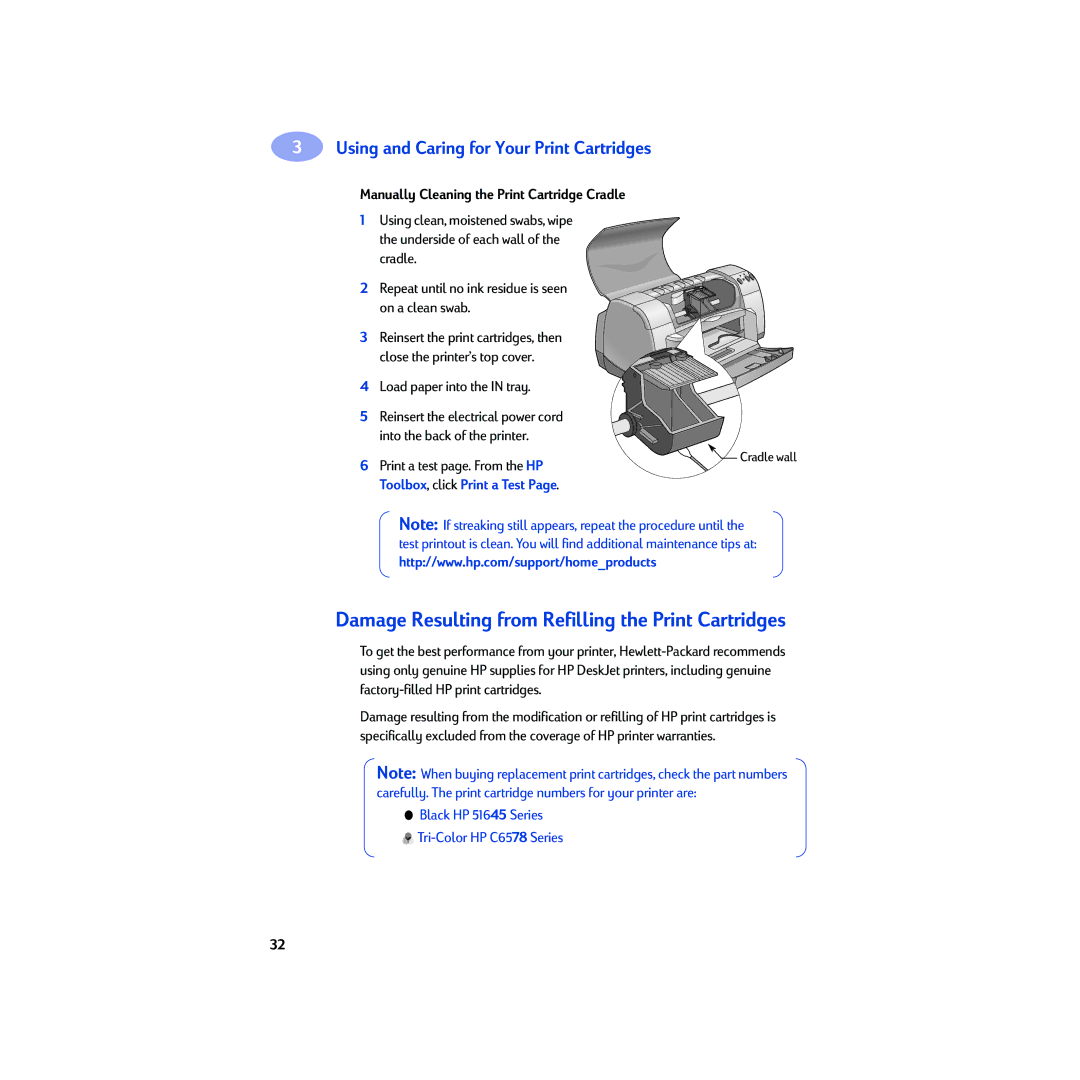 HP 930c manual Manually Cleaning the Print Cartridge Cradle, Cradle wall 