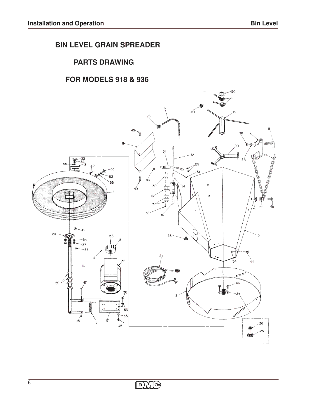 HP 936 manual BIN Level Grain Spreader Parts Drawing 