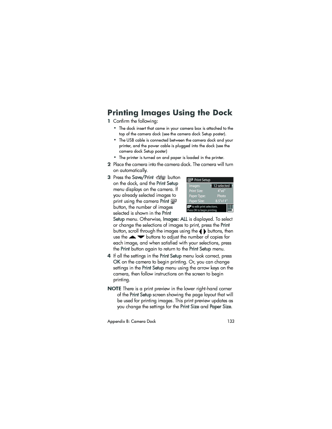 HP 945 manual Printing Images Using the Dock 