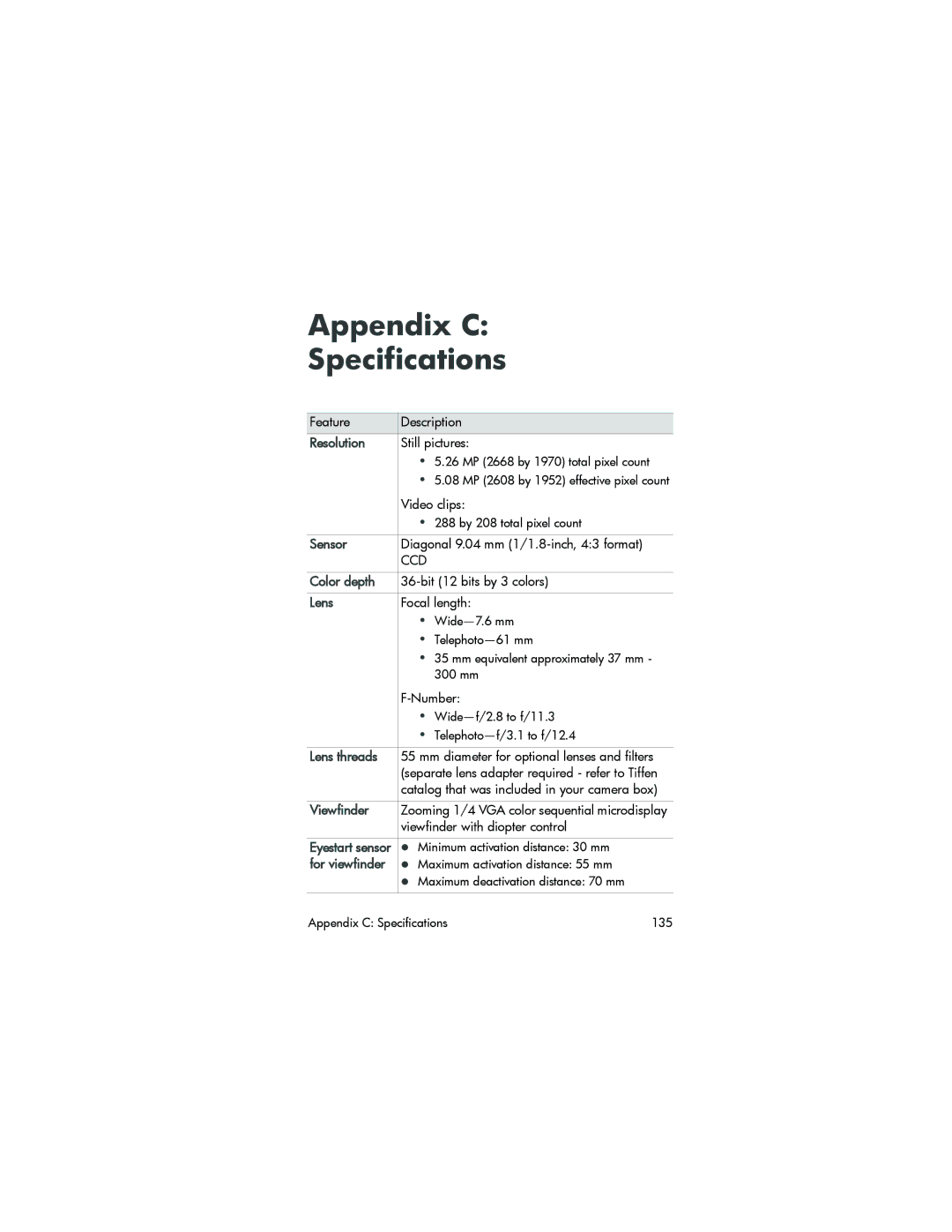 HP 945 manual Appendix C Specifications 