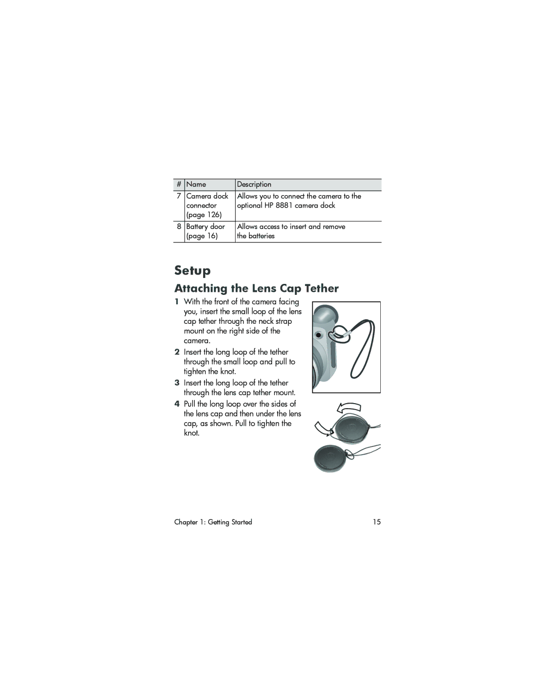 HP 945 manual Setup, Attaching the Lens Cap Tether 