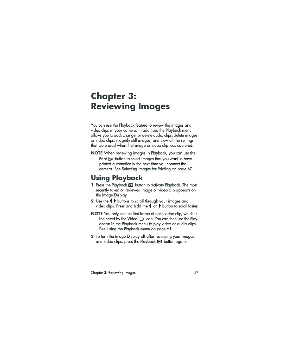 HP 945 manual Chapter Reviewing Images, Using Playback 