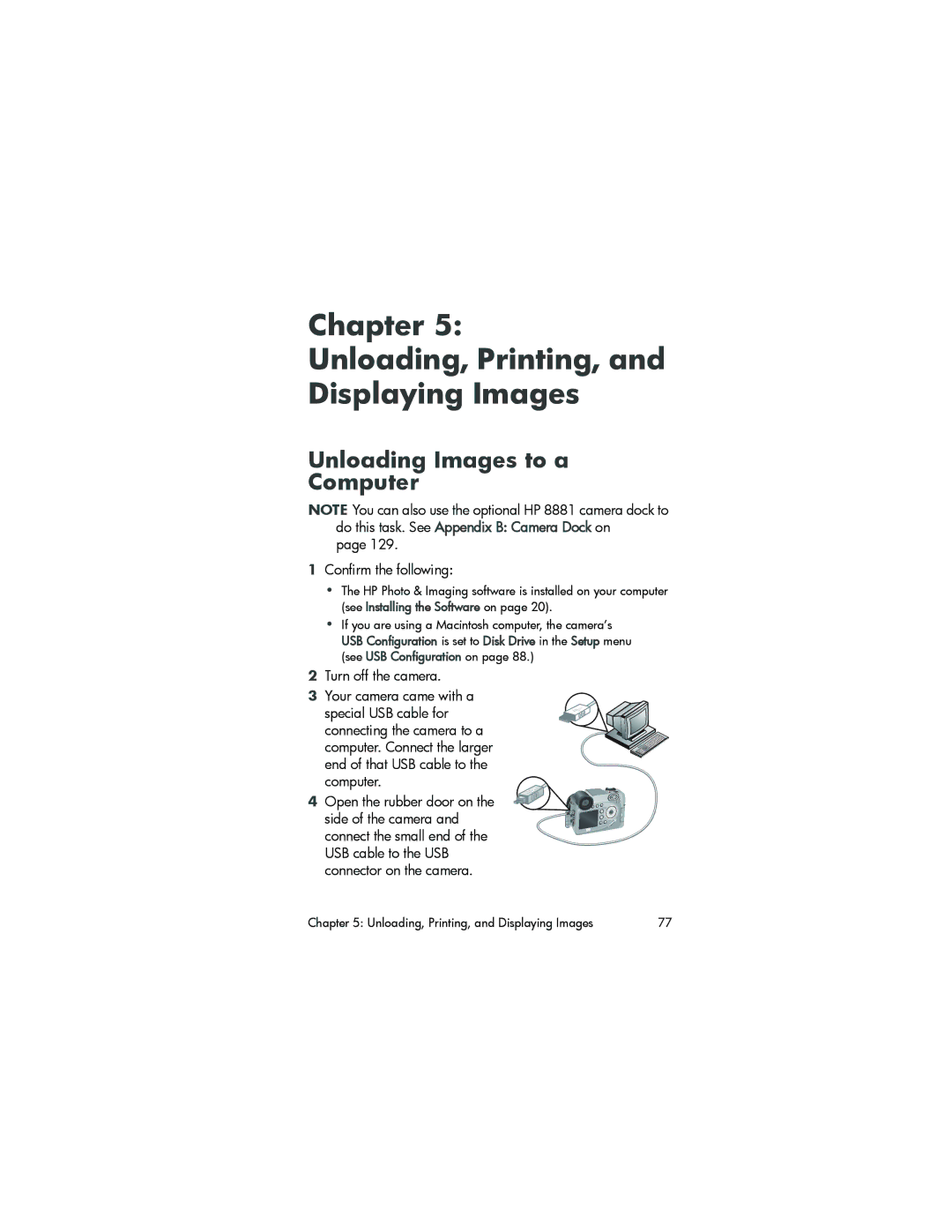 HP 945 manual Chapter Unloading, Printing, Displaying Images, Unloading Images to a Computer, Confirm the following 