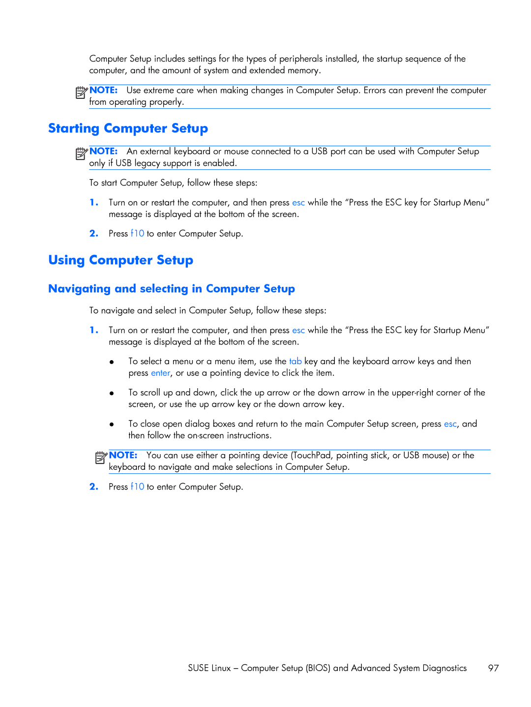 HP 9470m i7 Win8 D3K33UT#ABA manual Starting Computer Setup, Using Computer Setup 