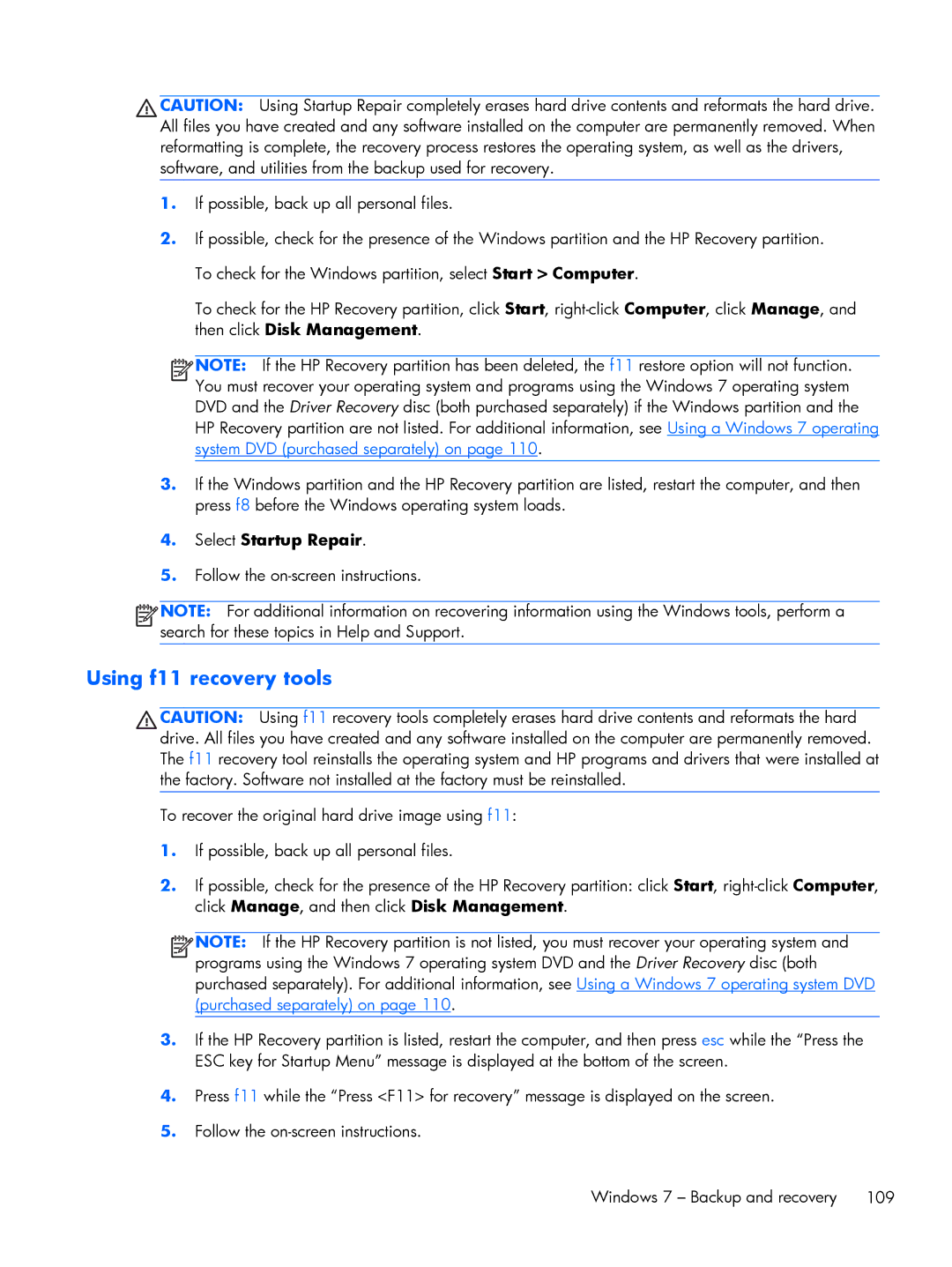 HP 9470m i7 Win8 D3K33UT#ABA manual Using f11 recovery tools 