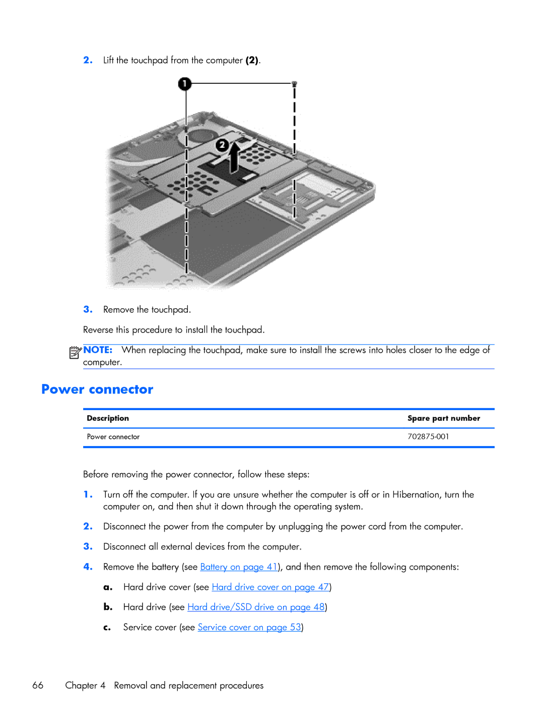 HP 9470m i7 Win8 D3K33UT#ABA manual Description Spare part number Power connector 702875-001 