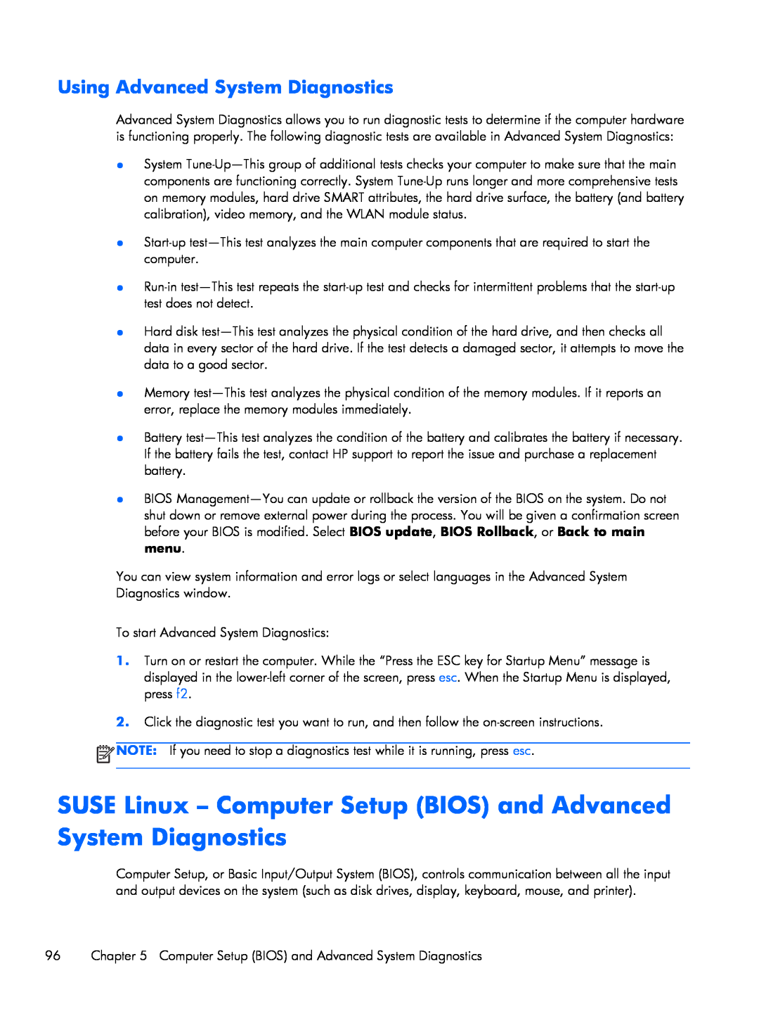 HP 9470m i7 Win8 D3K33UT#ABA manual SUSE Linux - Computer Setup BIOS and Advanced System Diagnostics 