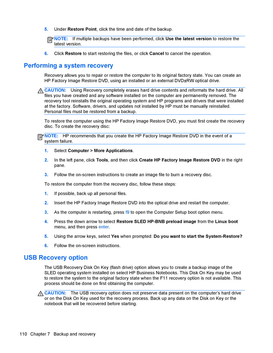 HP 9470m manual USB Recovery option, Select Computer More Applications 