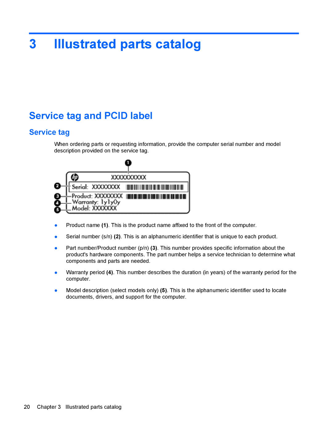 HP 9470m manual Illustrated parts catalog, Service tag and Pcid label 