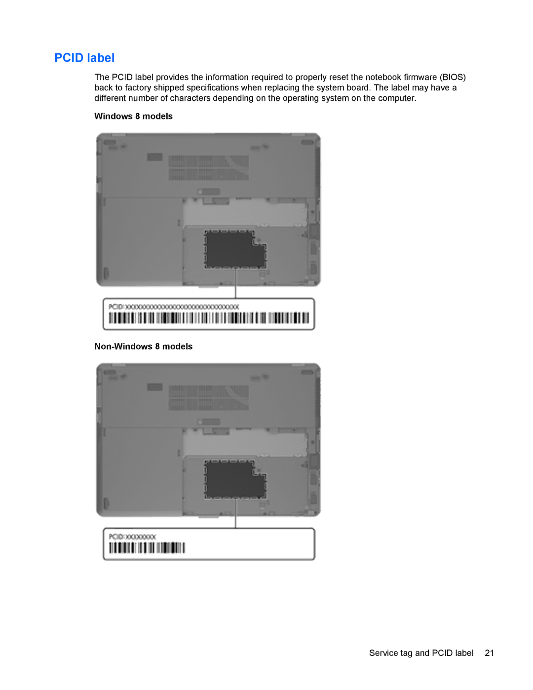 HP 9470m manual Pcid label 