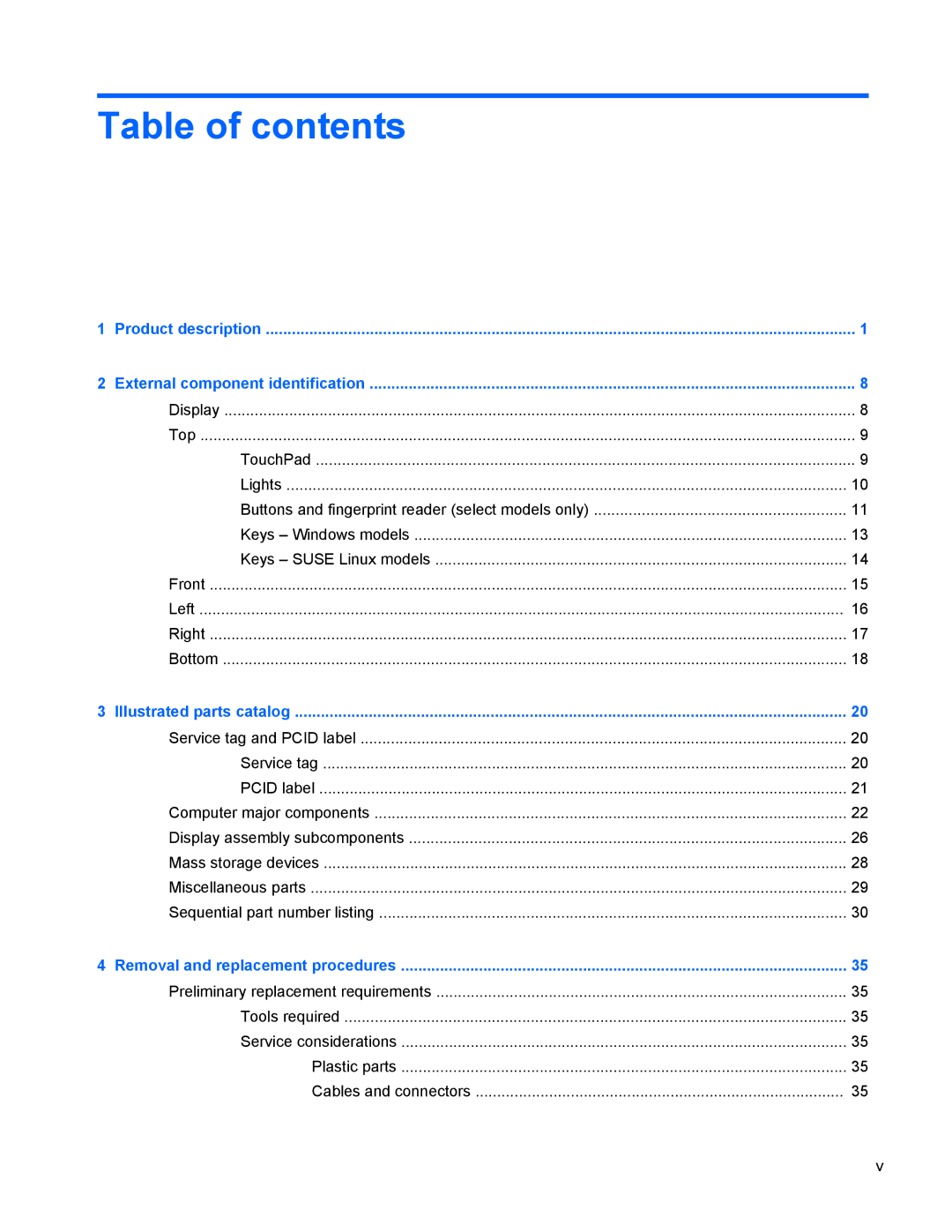 HP 9470m manual Table of contents 