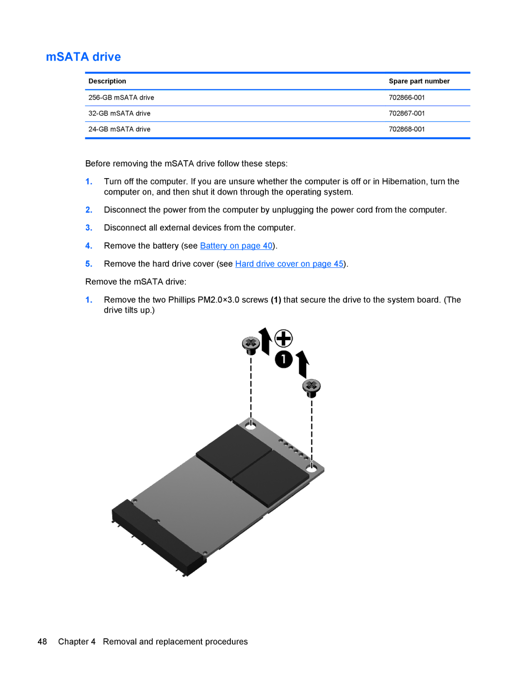 HP 9470m manual MSATA drive 