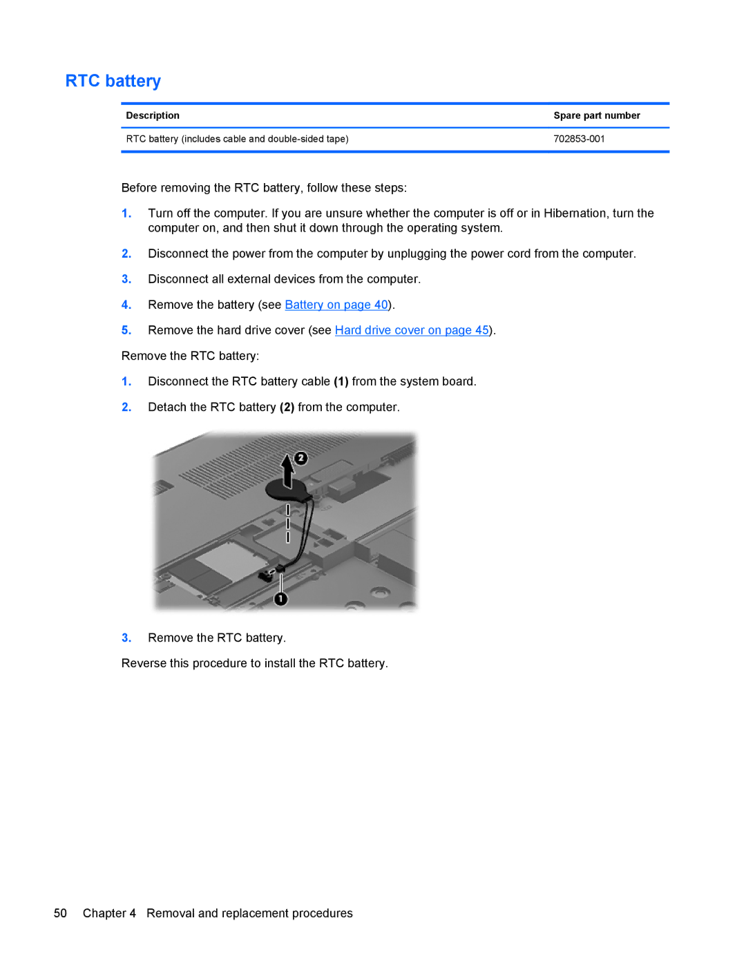 HP 9470m manual RTC battery 