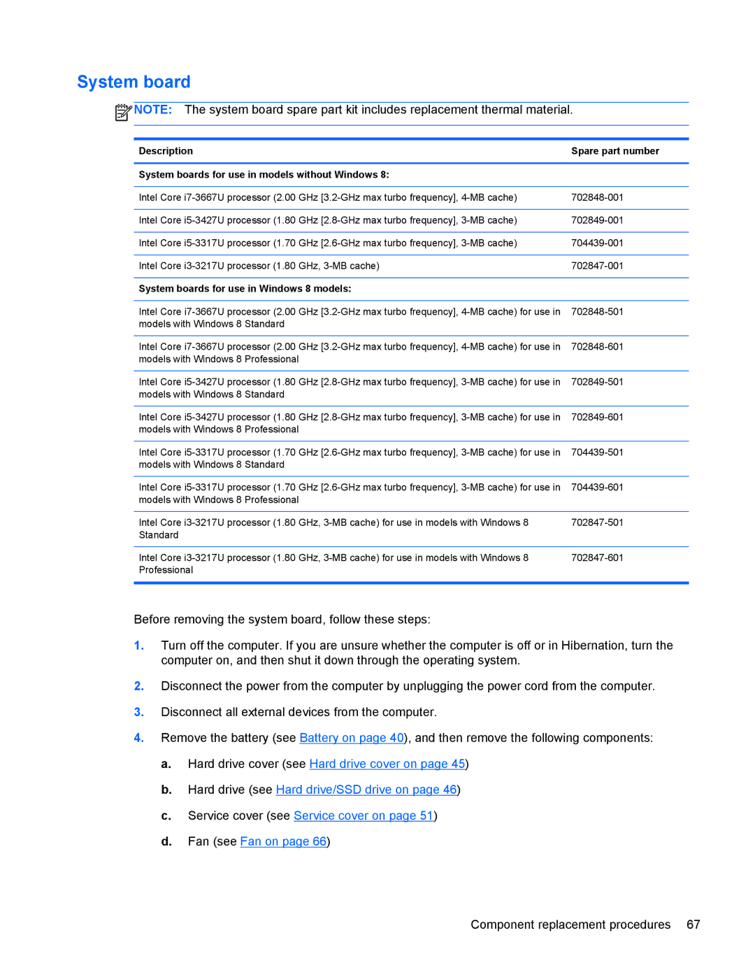 HP 9470m manual System boards for use in Windows 8 models 