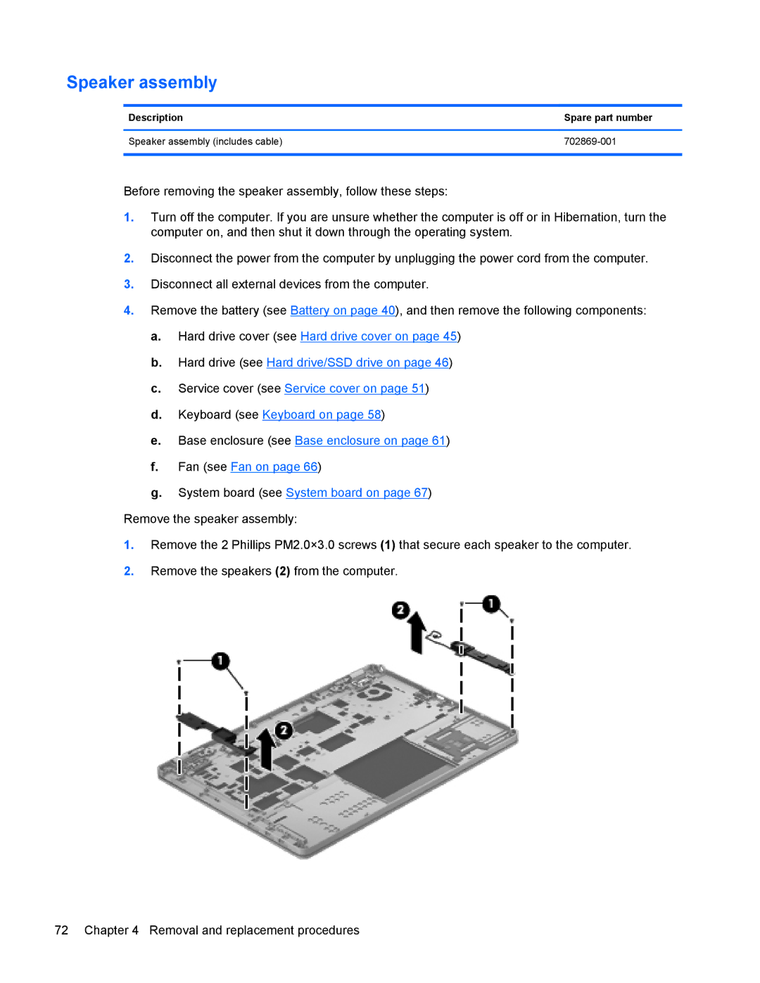 HP 9470m manual Speaker assembly 