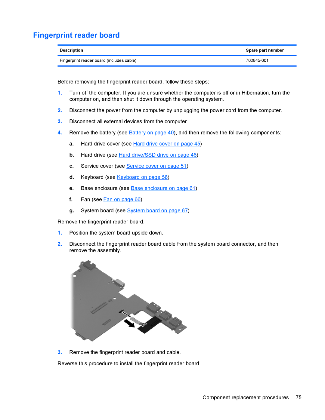 HP 9470m manual Fingerprint reader board 