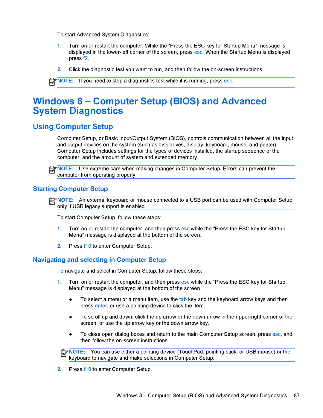 HP 9470m manual Using Computer Setup 