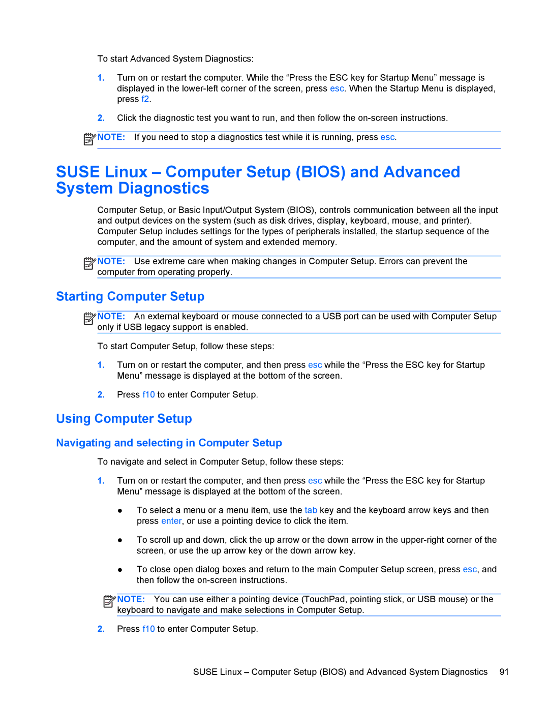 HP 9470m manual Starting Computer Setup, Using Computer Setup 