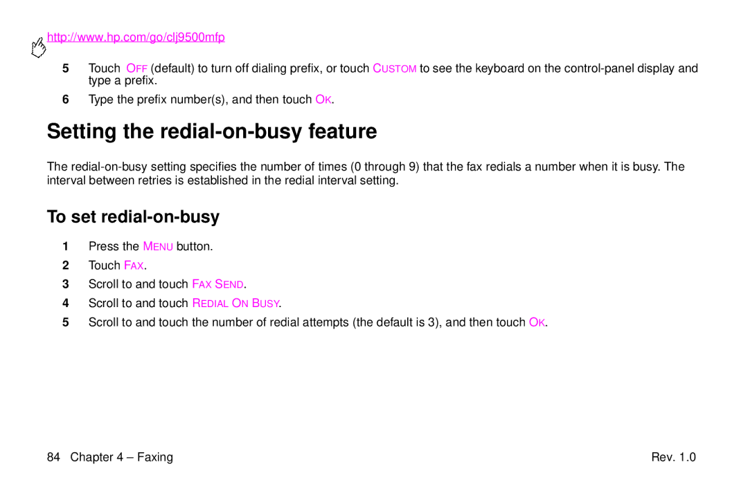 HP 9500mfp manual Setting the redial-on-busy feature, To set redial-on-busy 