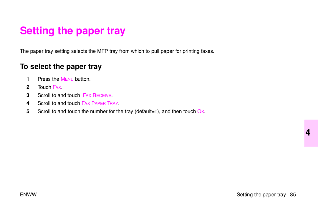 HP 9500mfp manual Setting the paper tray, To select the paper tray 