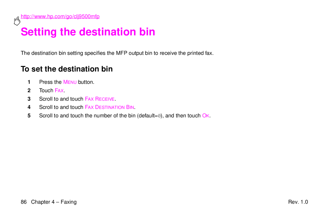 HP 9500mfp manual Setting the destination bin, To set the destination bin 