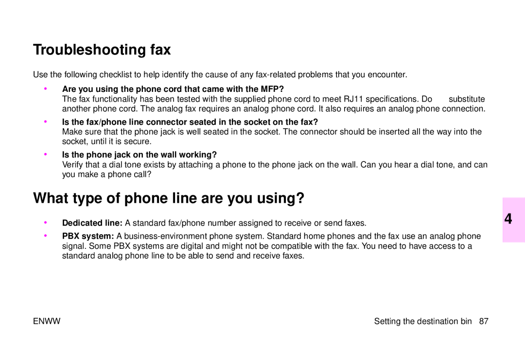 HP 9500mfp manual Troubleshooting fax, What type of phone line are you using?, Is the phone jack on the wall working? 