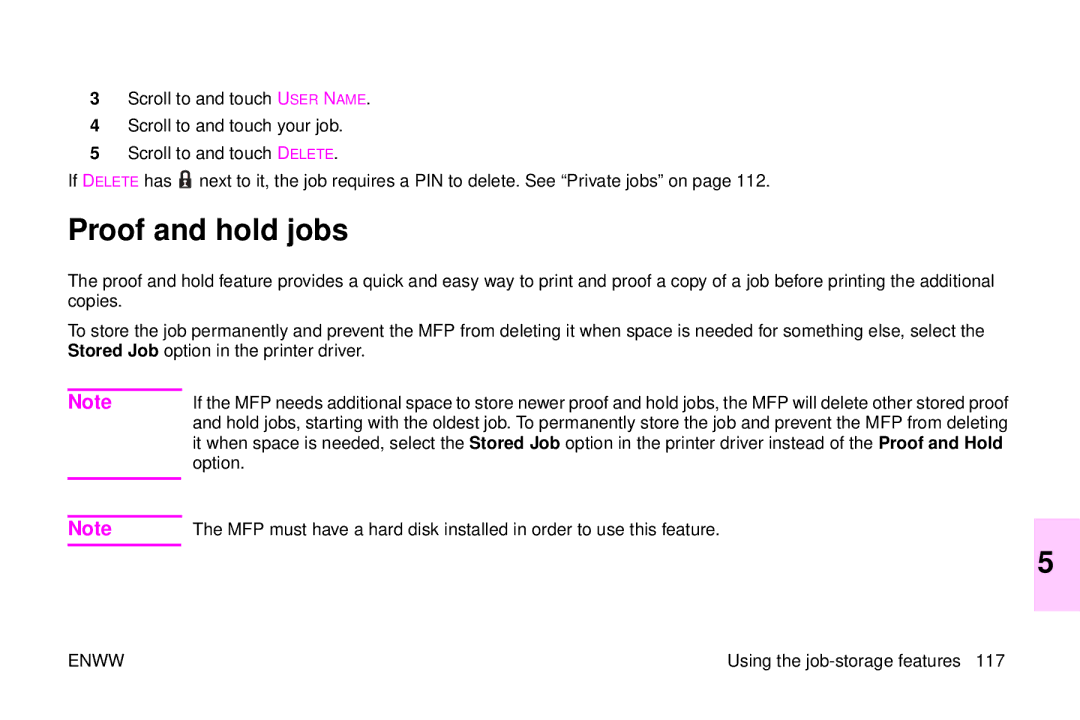 HP 9500mfp manual Proof and hold jobs, Option 