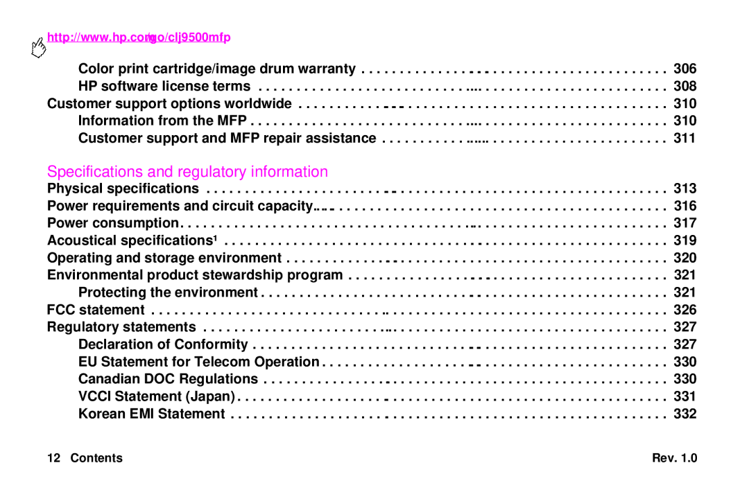 HP 9500mfp manual Specifications and regulatory information 