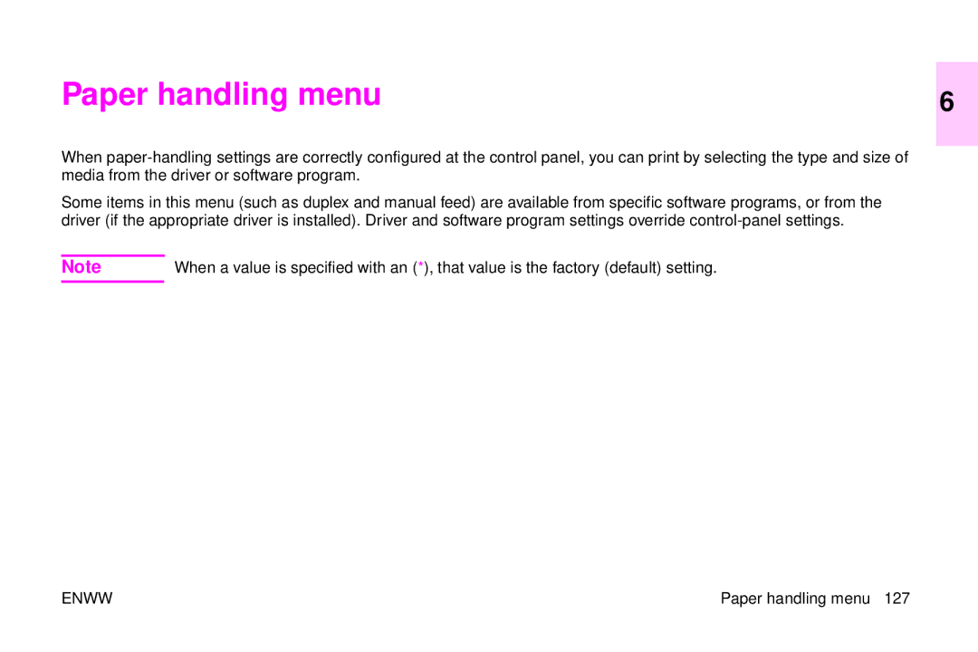 HP 9500mfp manual Paper handling menu 