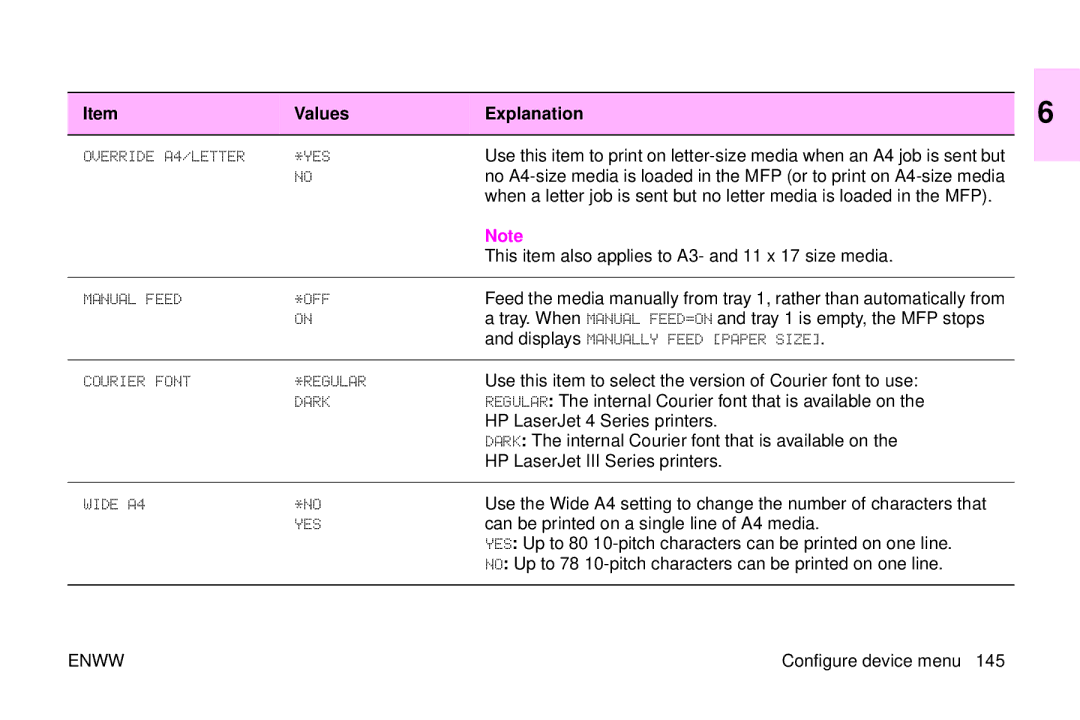 HP 9500mfp This item also applies to A3- and 11 x 17 size media, Regular The internal Courier font that is available on 