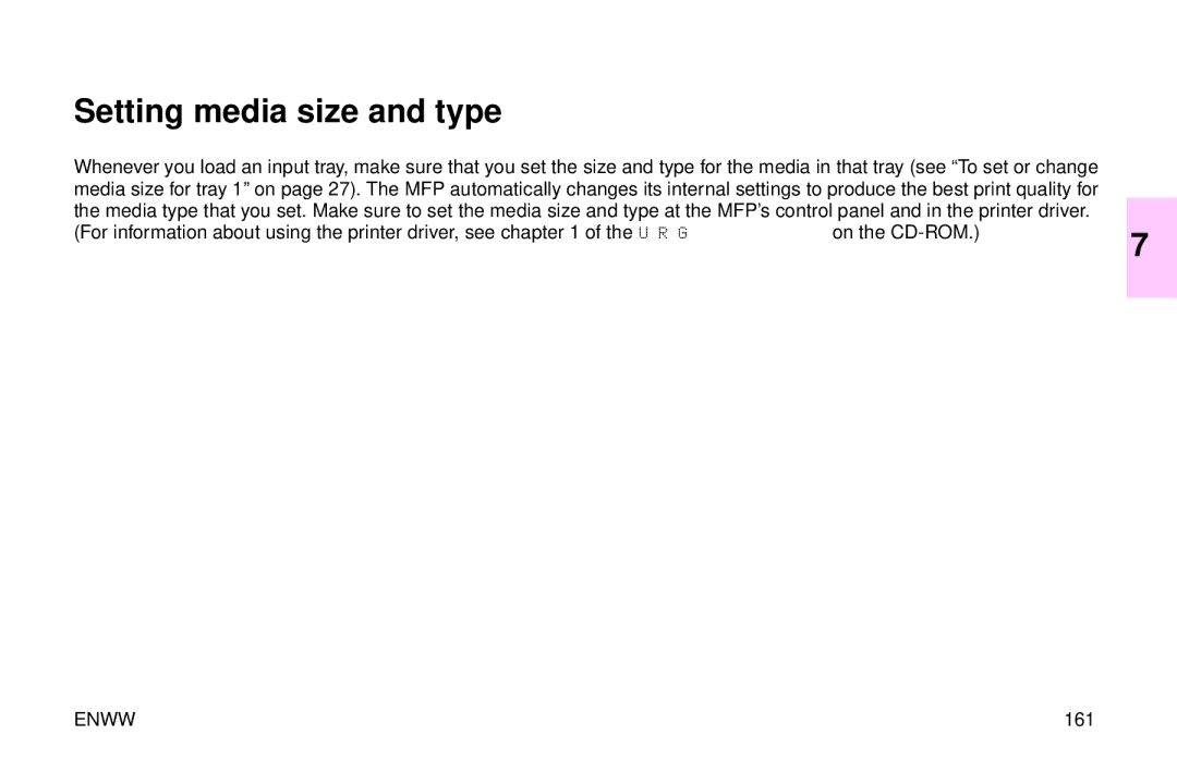 HP 9500mfp manual Setting media size and type, 161 