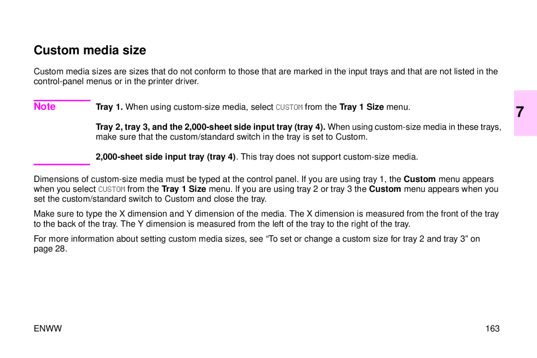 HP 9500mfp manual Custom media size, 163 