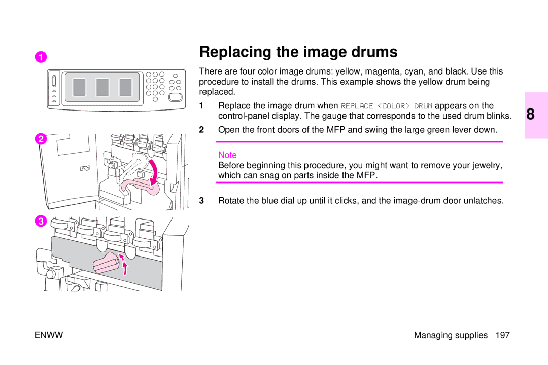 HP 9500mfp manual Replacing the image drums 