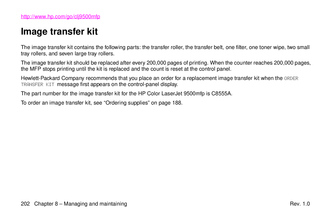 HP 9500mfp manual Image transfer kit 