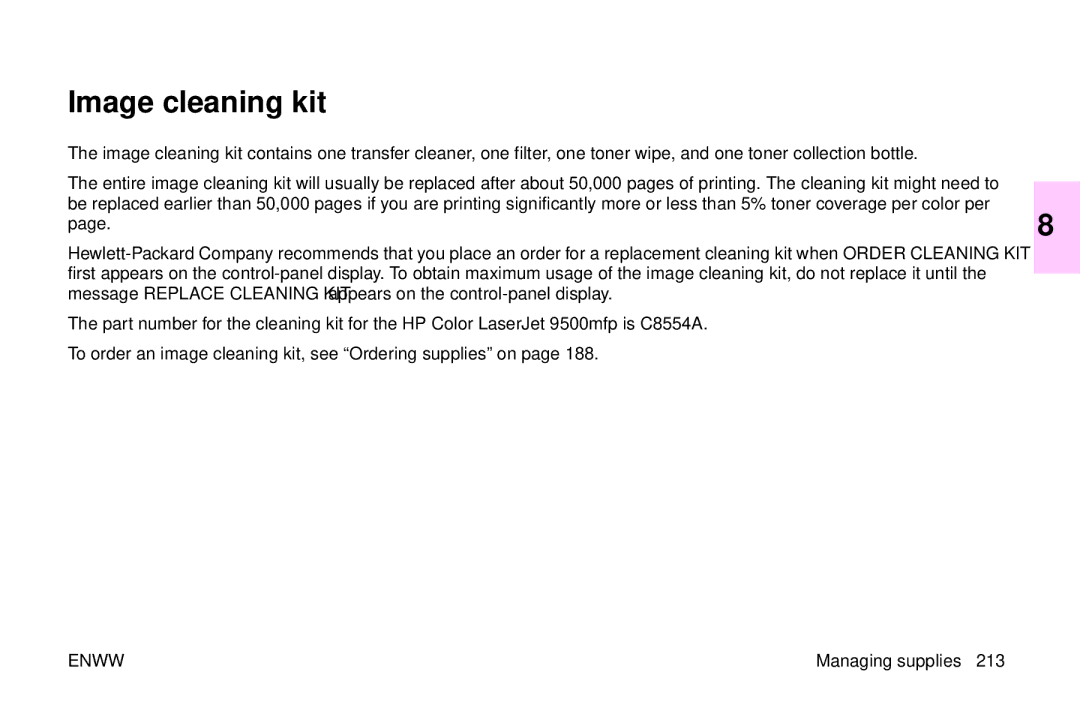 HP 9500mfp manual Image cleaning kit 