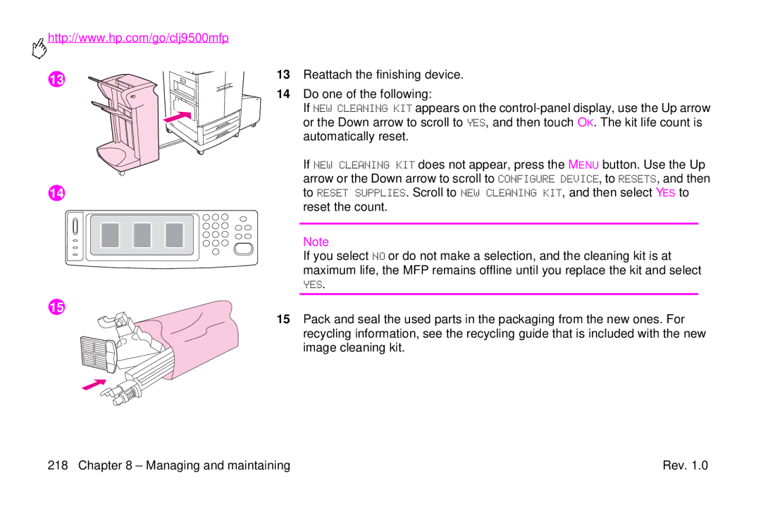 HP 9500mfp manual Reattach the finishing device 