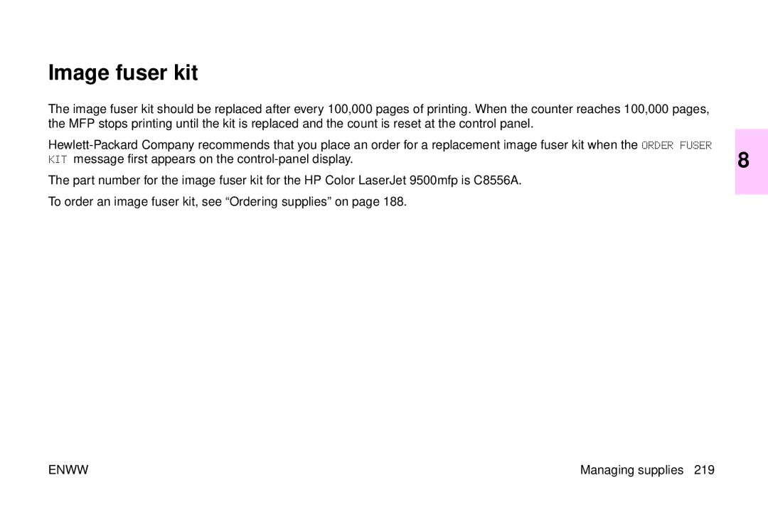 HP 9500mfp manual Image fuser kit 