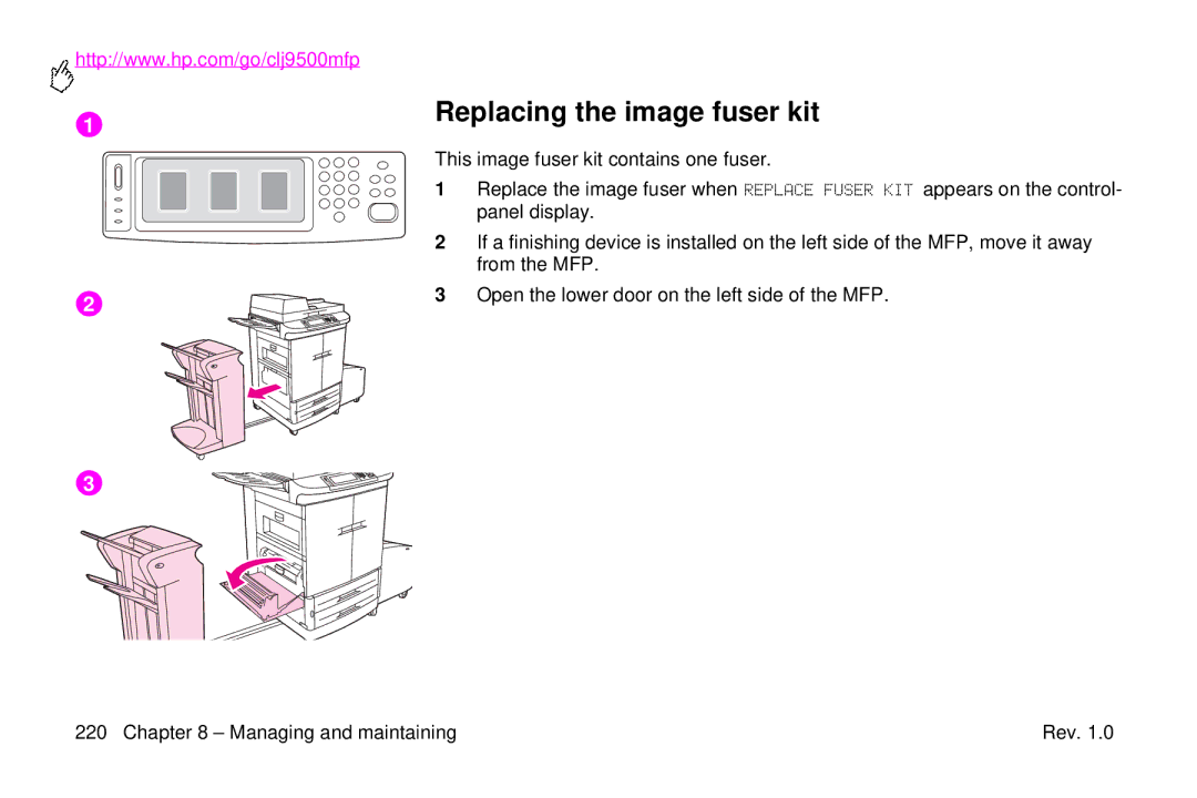 HP 9500mfp manual Replacing the image fuser kit 