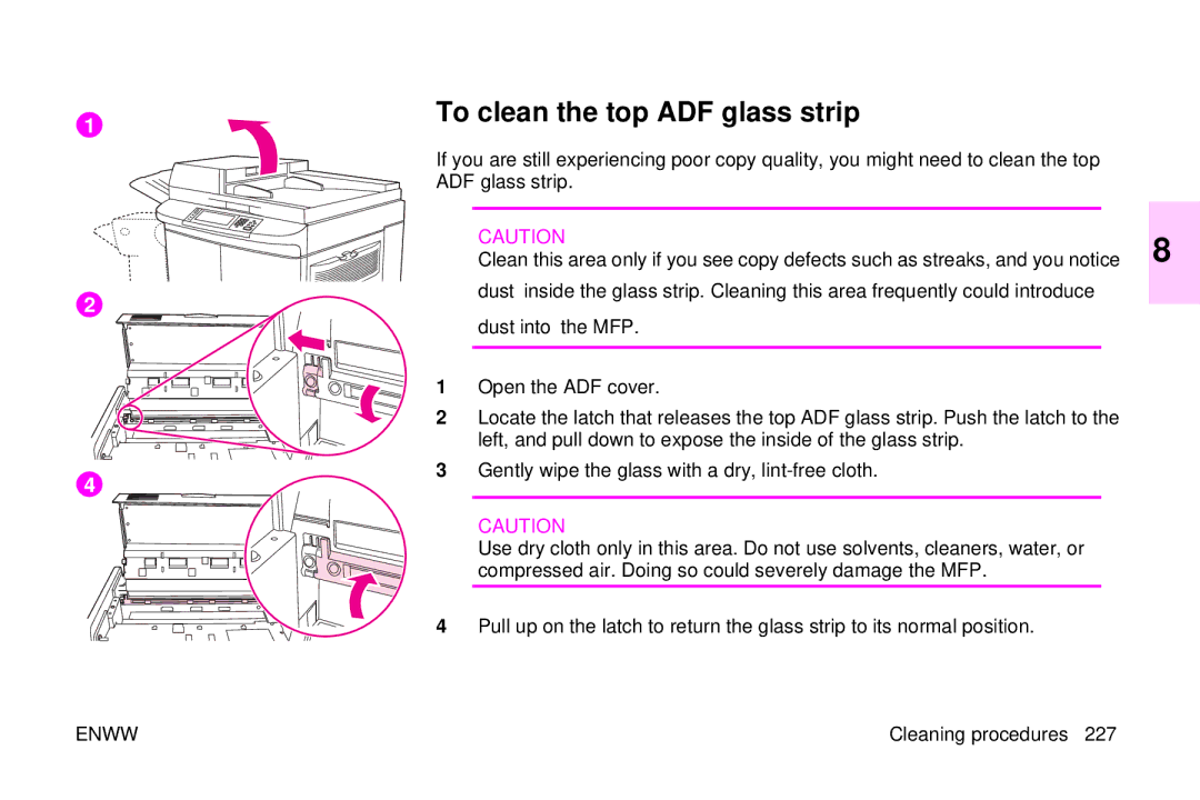 HP 9500mfp manual To clean the top ADF glass strip 