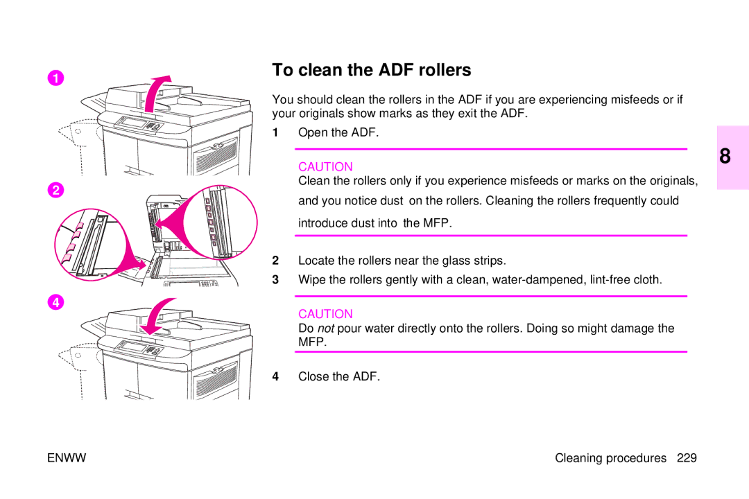 HP 9500mfp manual To clean the ADF rollers, Close the ADF 