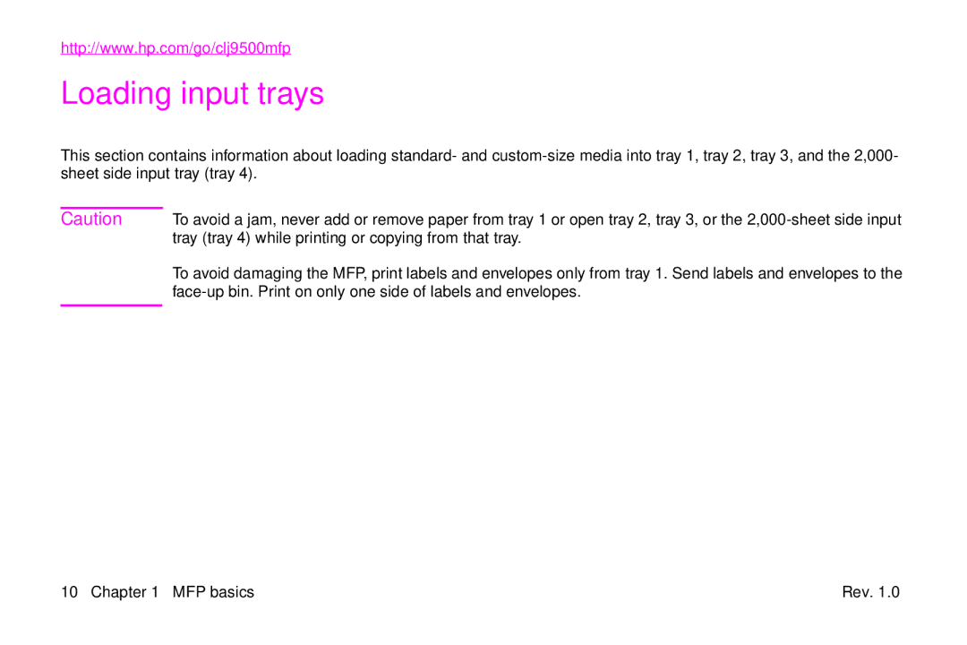 HP 9500mfp manual Loading input trays 