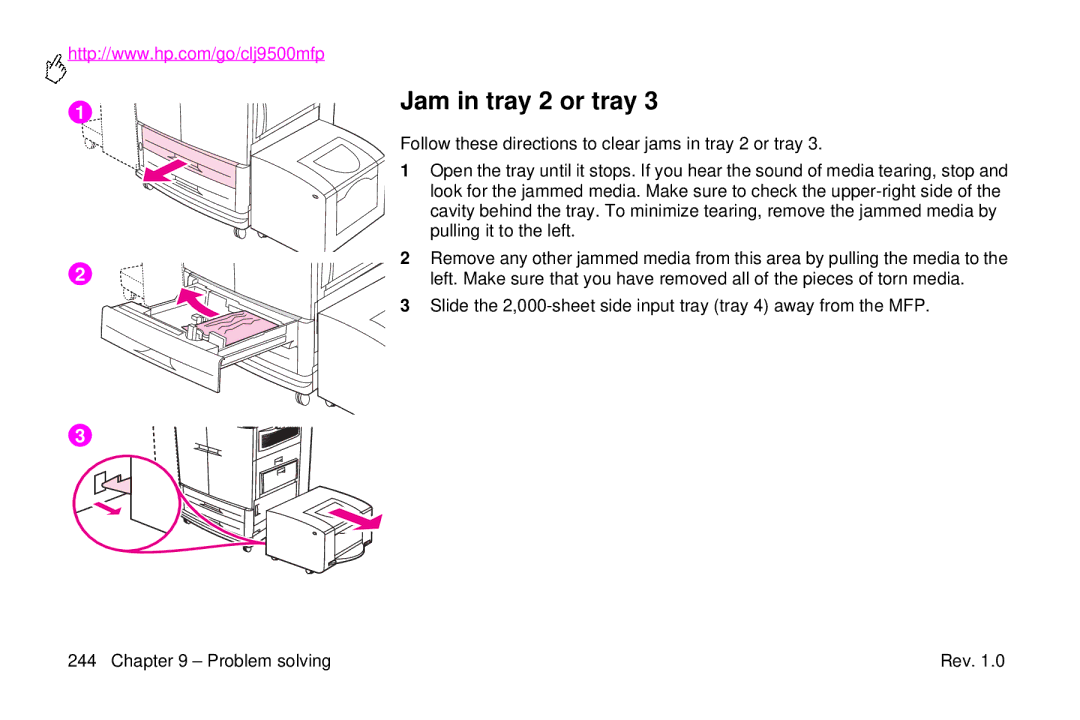 HP 9500mfp manual Jam in tray 2 or tray 