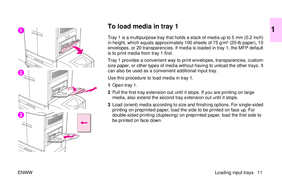 HP 9500mfp manual To load media in tray, Loading input trays 