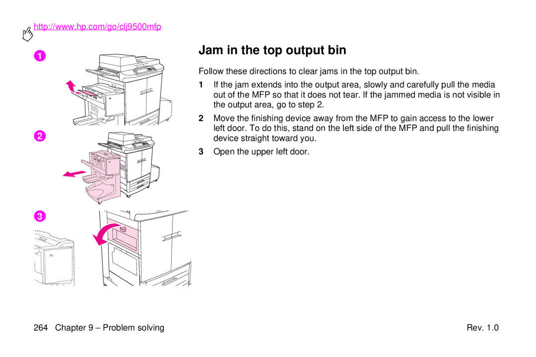 HP 9500mfp manual Jam in the top output bin 